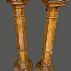 Coppia colonne legno dolce finto rovere '800 base cm30 h.112
